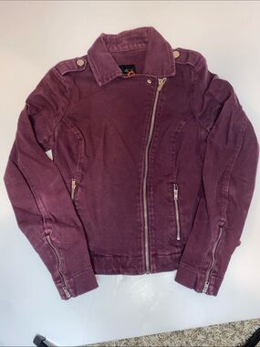 Guess Dusty Maroon Jean Jacket  with Orange 'G' Logo Tag